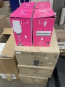 Three boxes of brand new unused Arcoroc wine glasses together with four boxes of Lav wine glasses