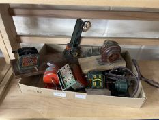 Box of assorted tin plate wind up motors and other similar