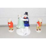 A Coalport snowman figure group together with two Beswick Rupert the Bear figures
