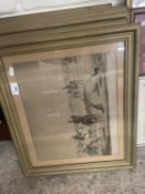 Mixed Lot: Six various framed hunting, coaching and boating prints set in gilt frames