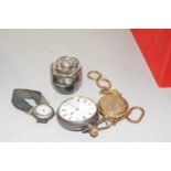 Mixed Lot: A silver cased pocket watch, silver cased wrist watch, a shell cameo bracelet, cameo