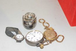 Mixed Lot: A silver cased pocket watch, silver cased wrist watch, a shell cameo bracelet, cameo