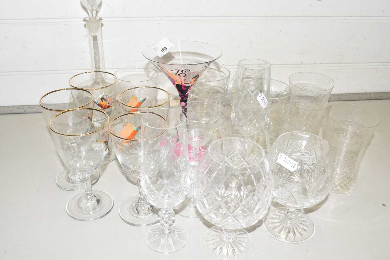 Mixed Lot: Various 20th Century drinking glasses, decanter etc