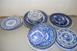Mixed Lot: Various blue and white plates, saucers, bowls etc, various patterns