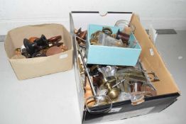Two boxes of various assorted door handles and other items