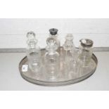 Small silver plated tray and various cruet bottles