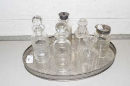 Small silver plated tray and various cruet bottles