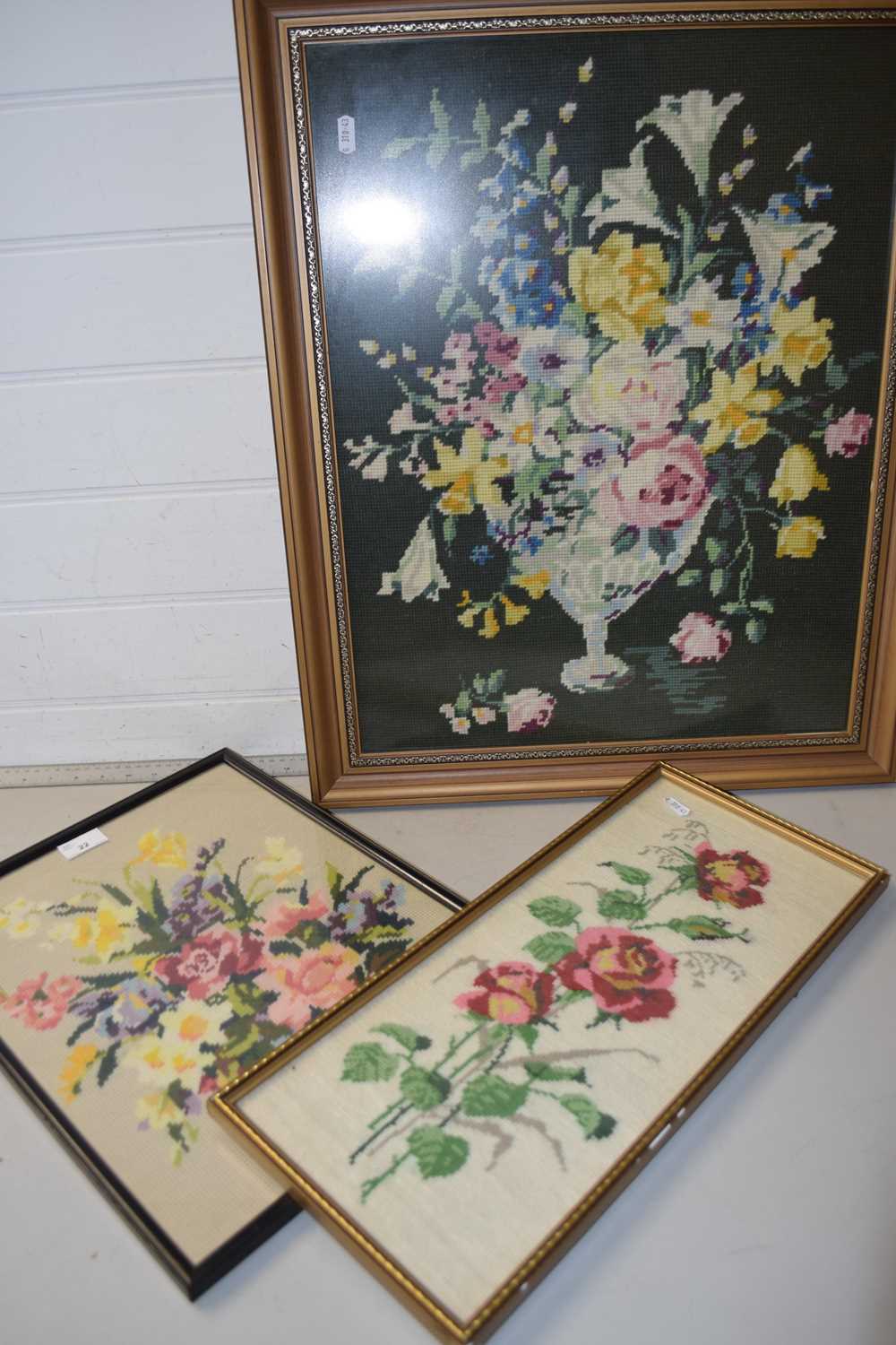 Three floral tapestry pictures