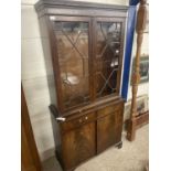 Reproduction mahogany two piece bookcase cabinet