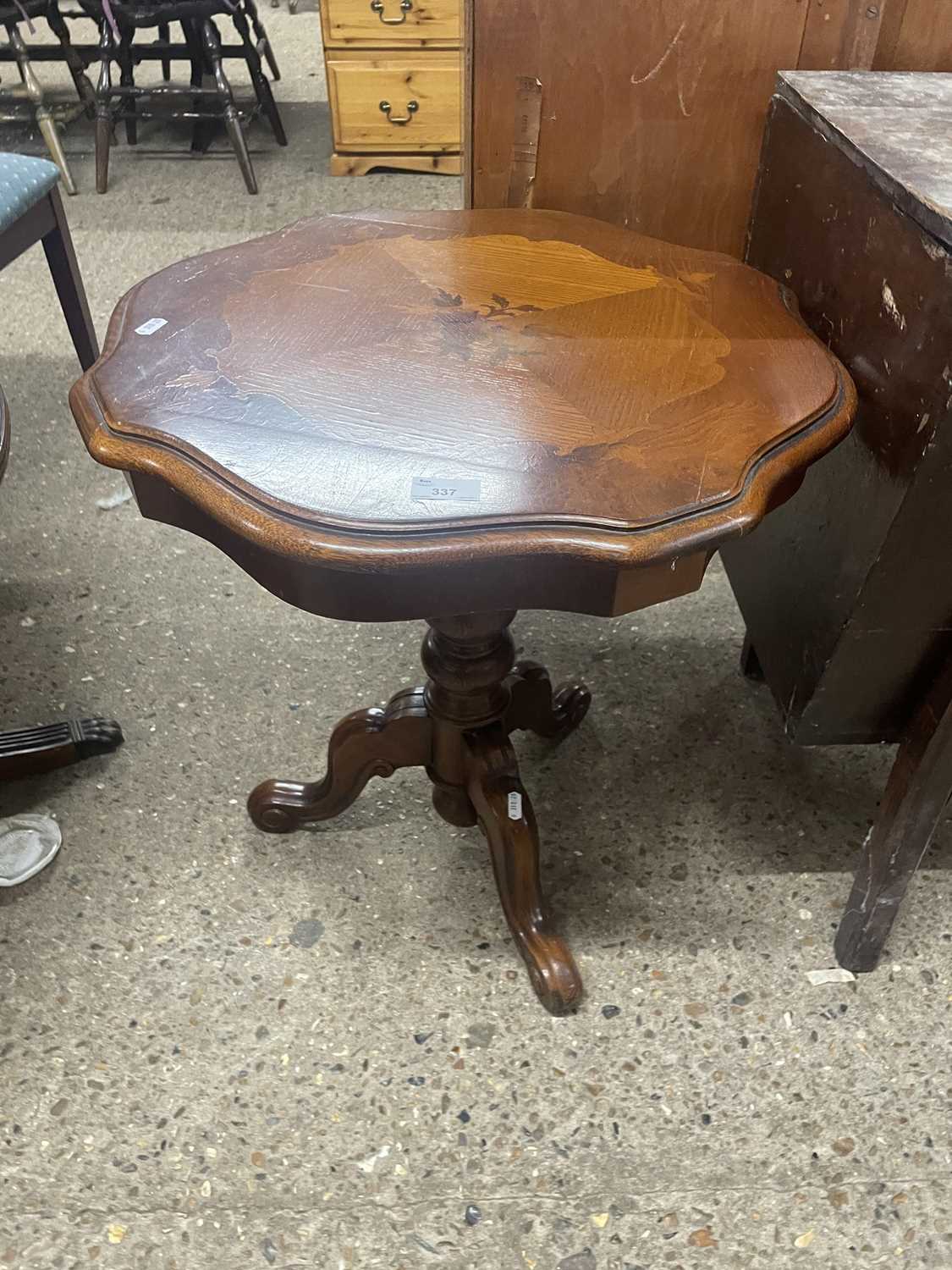 An inlaid pedestal wine table on tripod base