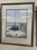 Maldon Barge by Joan Marchant, watercolour, framed and glazed