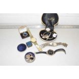 Mixed Lot: Various assorted wrist watches, small pocket watch, costume jewellery etc