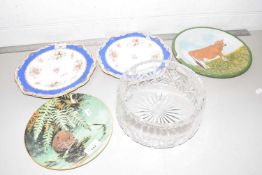 Mixed Lot: Copeland 19th Century plates, heavy cut glass bowl and other decorated plates