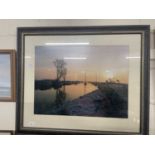 Reproduction photograph of The Broads by N E Smith, framed and glazed