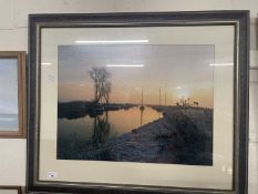 Reproduction photograph of The Broads by N E Smith, framed and glazed