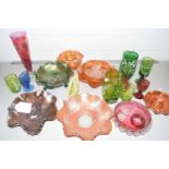 Collection of various glass wares to include Carnival glass dishes, ruby, cranberry and green