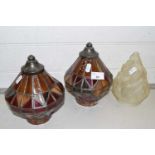 Pair of lead glazed light shades together with a further opaque glass light shade