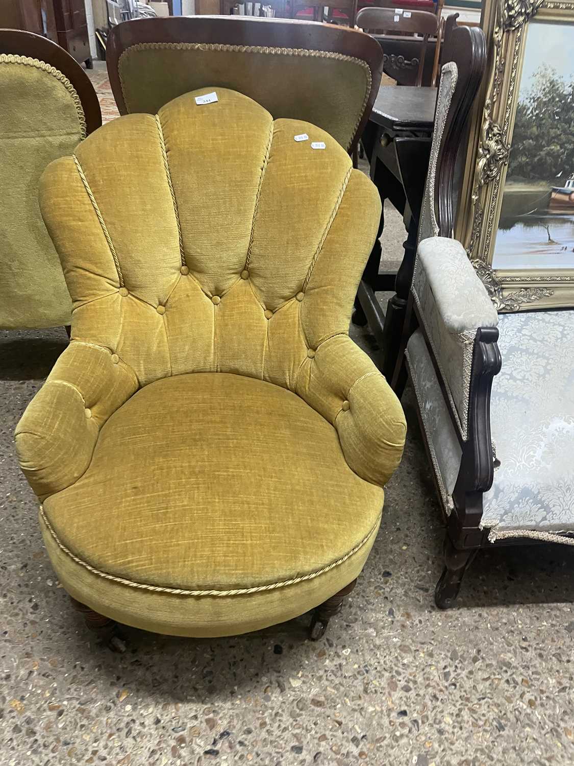 Victorian yellow upholstered button back armchair