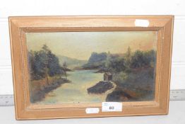 Late 19th or early 20th Century school study of a river scene, oil on board, gilt framed