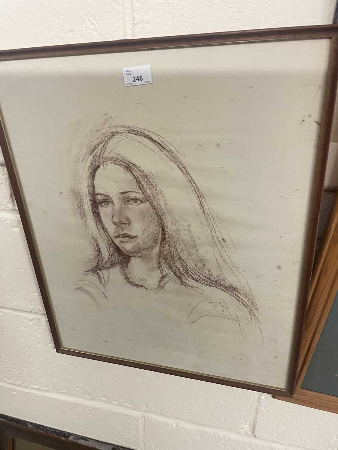 Pastel portrait of a young woman with long hair by David Thurl possibly dated 80?, frame and glazed