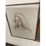 Pastel portrait of a young woman with long hair by David Thurl possibly dated 80?, frame and glazed