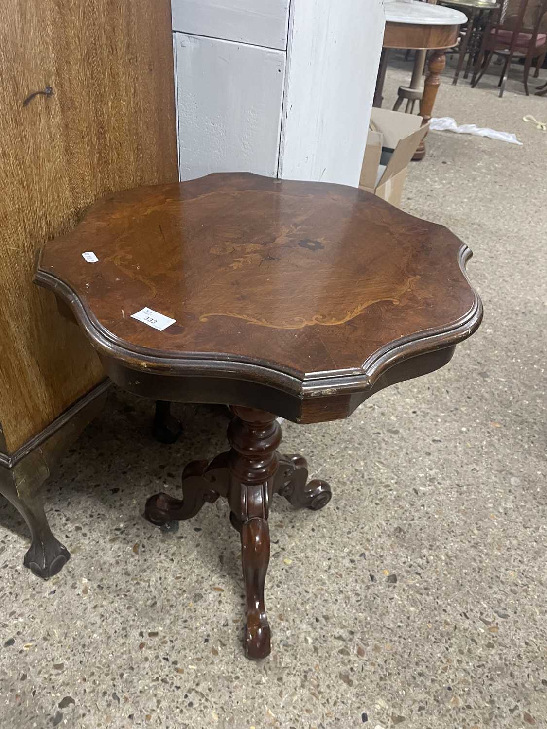 An inlaid pedestal wine table on tripod base