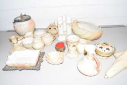 Collection of Rocke & Co blush Worcester porcelain items to include biscuit barrel, vases, jugs, pot