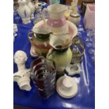Mixed Lot: Small brass bird cage, plaster work bust, porcelain picture frame, Art Glass vase etc