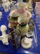 Mixed Lot: Small brass bird cage, plaster work bust, porcelain picture frame, Art Glass vase etc