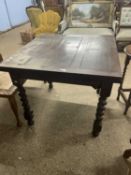 Oak drawer leaf dining table on barley twist legs