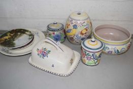 Mixed Lot: Poole Pottery items to include preserve jars, butter dish, bowl and table lamp base