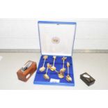 Mixed Lot: Golden Jubilee spoons, table lighter and a small papier mache box