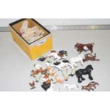 Box of various die cast and plastic toy farm animals