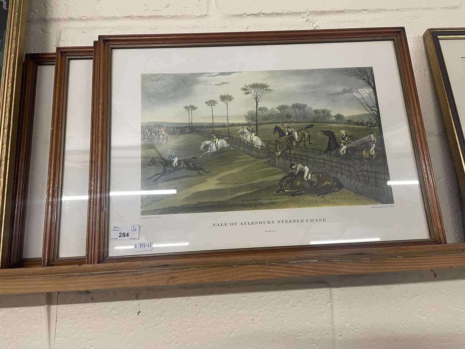 Four reproduction prints of the Vale of Asbury Steeplechase, engraved by G & C Hunt, framed and