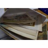 Folder containing watercolours of Sidmouth Bay, landscaping engravings, ephemera etc