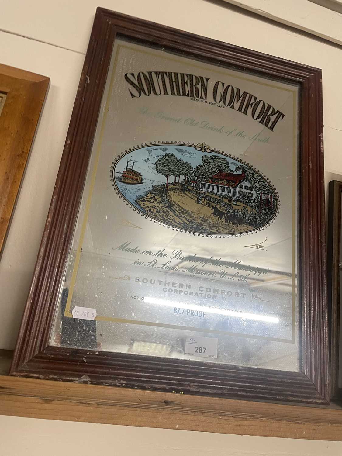 Southern Comfort printed mirror, framed