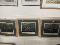 Three reproduction engravings of The First Steeplechase on Record, one of Nacton Church and Village,