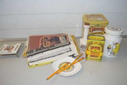 Mixed Lot: Various Colmans Mustard advertising items to include various tins, tea towels, cook