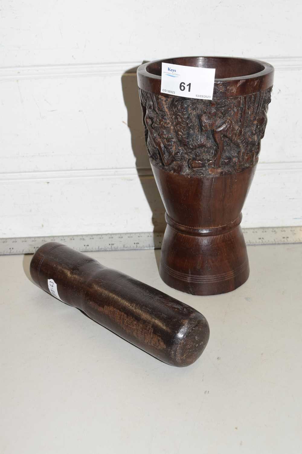 A small African hardwood pestle and mortar