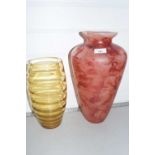 Murano red mottled glass vase together with one other (2)