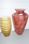 Murano red mottled glass vase together with one other (2)