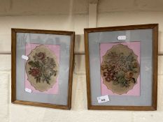 Pair of small 19th Century needlework pictures of flowers
