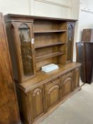 Late 20th Century dresser, cupboards below shelves and glazed cupboards above, 163cm wide