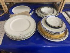 Quantity of assorted dinner plates and serving plates to include Wedgwood and others