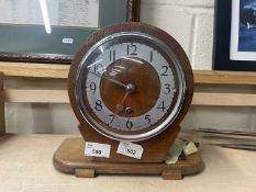 Art Deco style mantel clock in oak veneered case