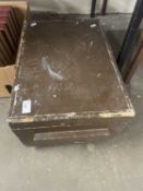 Vintage wooden box containing various garage clearance items