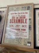 Motoring interest, a framed poster of Ipswich Motorcycle and Car Club Solo and Side Car Scramble