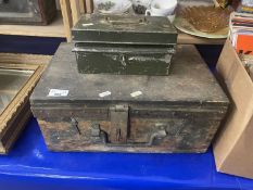 A lockable wooden document box and a small metal cash box