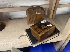 A Collins edition of The Holy Bible together with a wooden box and novelty carved wooden elephant