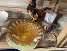 Mixed Lot: Pottery cockerel, Carnival Glass bowl and other ceramics